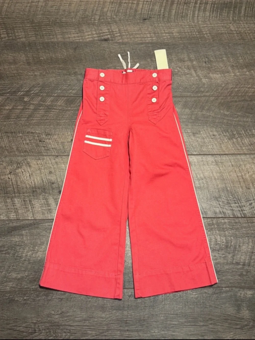 Ralph Lauren Coral Red Sailor Wide-Leg Kids Pants